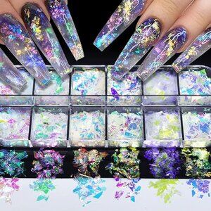 Nail Art Glitter Sequins Iridescent Ice Slag Nail Glitter Flakes